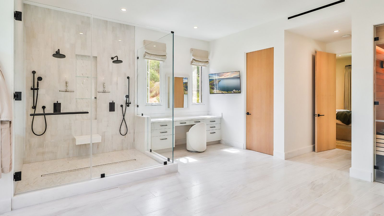 Primary Bathroom TV with articulating Mount 