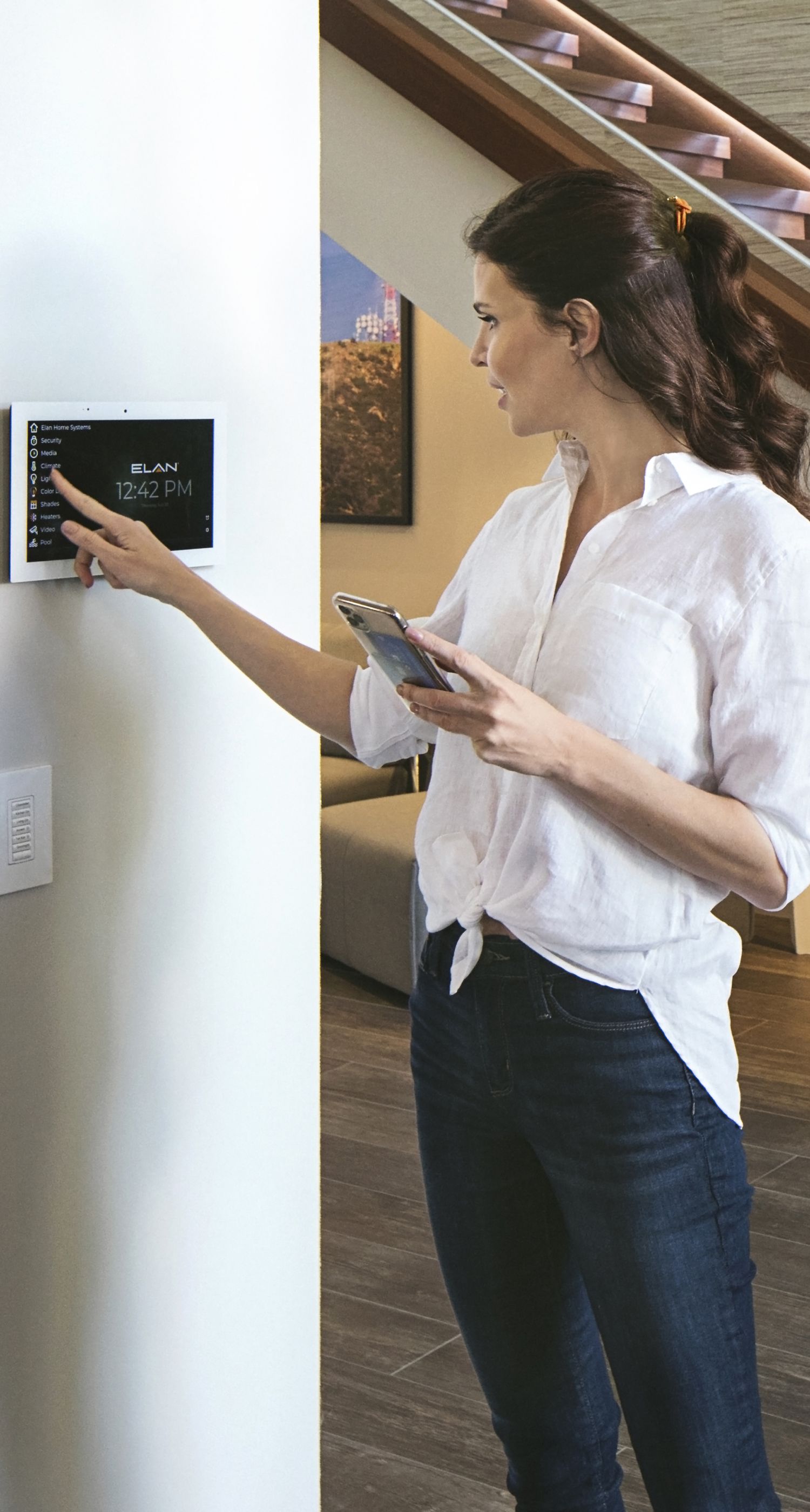 Smart home automation installation with touch panel and universal remote