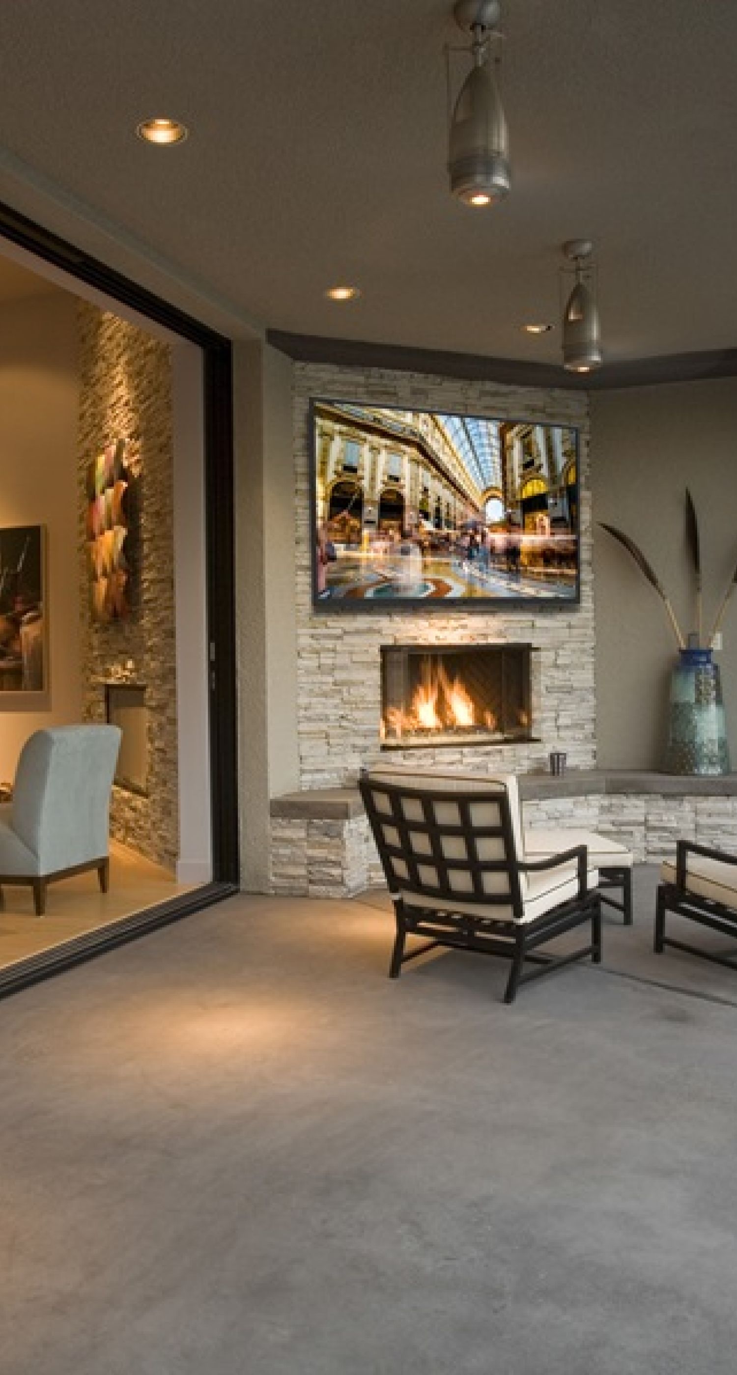 Weatherproof displays for outdoor entertainment in patios or pool areas.