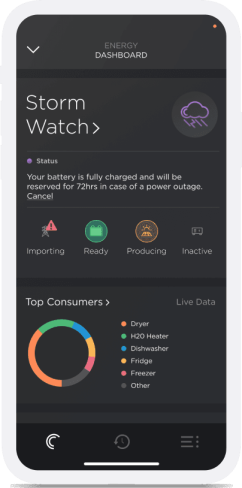 Savant Power Energy Dashboard screen in an iPhone