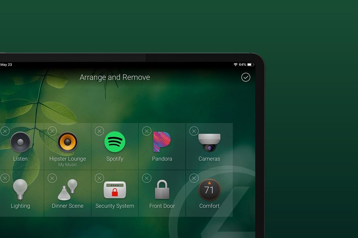 Touch Panel with control4 interface on green background