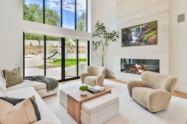 Calabasas living room with custom TV and mount installation